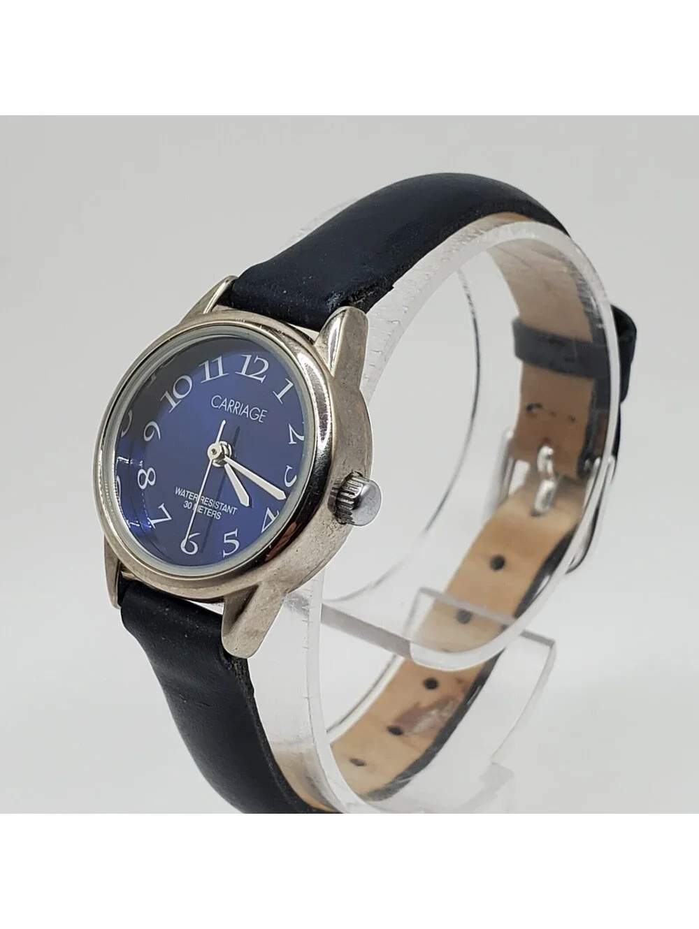 Carriage Quartz Watch Womens 22mm Blue Dial Silver Tone New Battery